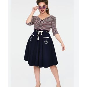 Voodoo Vixen Nautical Embroidered Anchor Florence Rope Flare Skirt Size 6